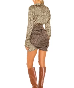 L'Academie The Kamille Mini Dress In Tan & Brown Chain -Deals L'Academie Store LCDE WD459 V3