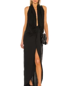 L'Academie Drape Front Midi Dress In Black