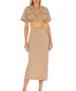 L'Academie Julia Midi Dress In Tan
