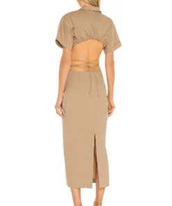 L'Academie Julia Midi Dress In Tan -Deals L'Academie Store LCDE WD520 V3
