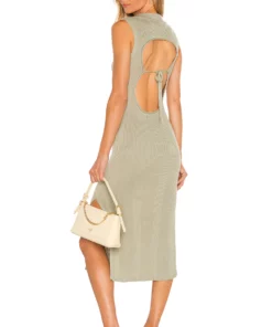 L'Academie Mila Long Midi Dress In Light Mineral Grey