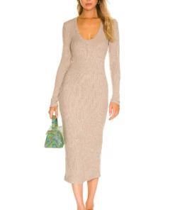 L'Academie Hasley Midi Dress In Taupe