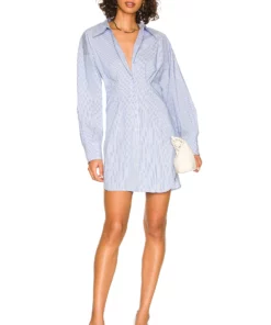 L'Academie Ismene Mini Dress In Blue & White Stripe