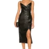 L'Academie Colleen Faux Leather Midi Dress In Black