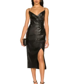 L'Academie Colleen Faux Leather Midi Dress In Black