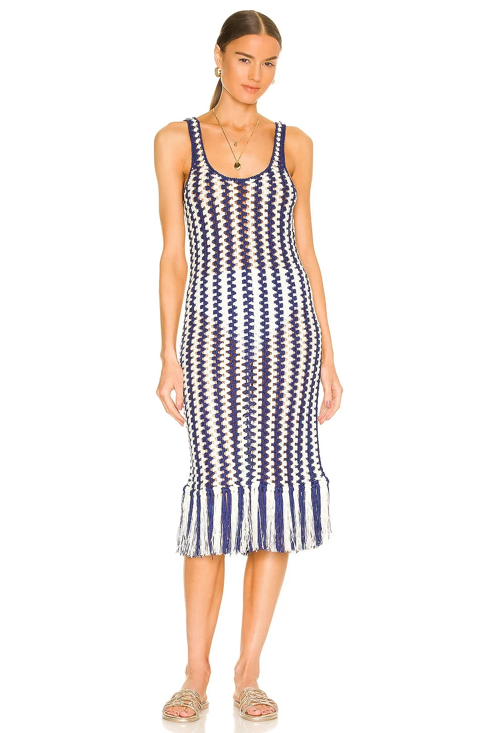 L'Academie Ardal Crochet Midi Dress In Navy & Ivory 2 L'Academie Ardal Crochet Midi Dress In Navy & Ivory - Image 2