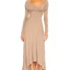 L'Academie Cyd Midi Dress In Taupe