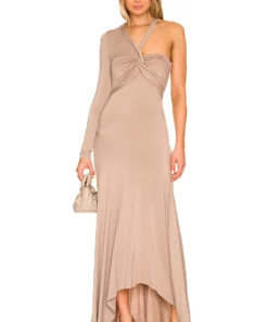 L'Academie Rennea Midi Dress In Taupe