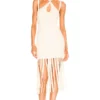 L'Academie Darick Fringe Midi Dress In Ivory
