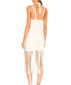 L'Academie Darick Fringe Midi Dress In Ivory -Deals L'Academie Store LCDE WD603 V3