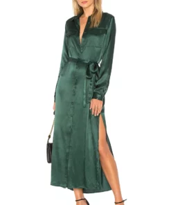 L'Academie The Long Sleeve Shirt Dress In Emerald