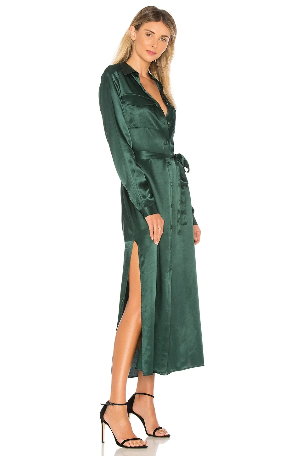 L'Academie The Long Sleeve Shirt Dress In Emerald 2 L'Academie The Long Sleeve Shirt Dress In Emerald - Image 2