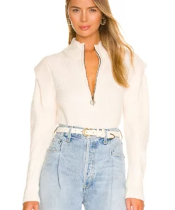 L'Academie Nonna Half Zip Sweater In Ivory