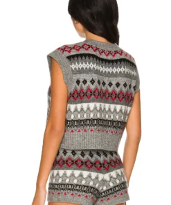 L'Academie Aven Fair Isle Vest In Grey & Red -Deals L'Academie Store LCDE WK175 V3