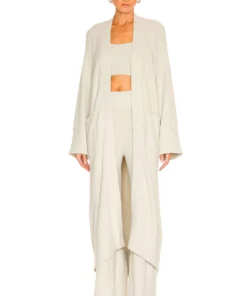 L'Academie Finnian Knit Robe In Moss Gray