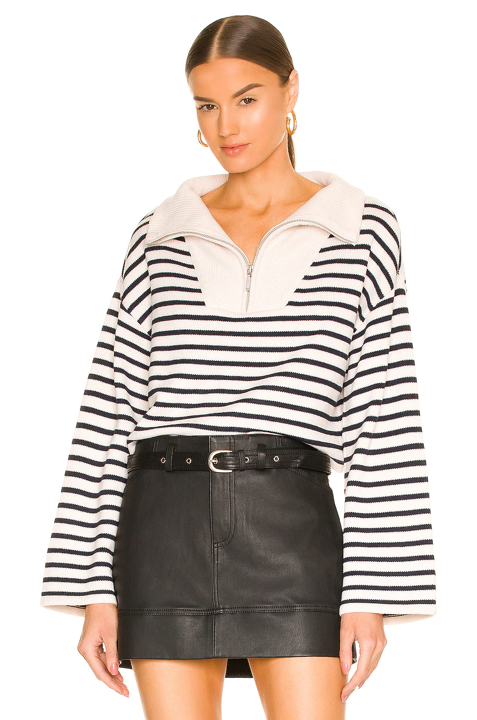 L'Academie Laila Striped Half Zip Sweater In Ivory & Navy 1 L'Academie Laila Striped Half Zip Sweater In Ivory & Navy