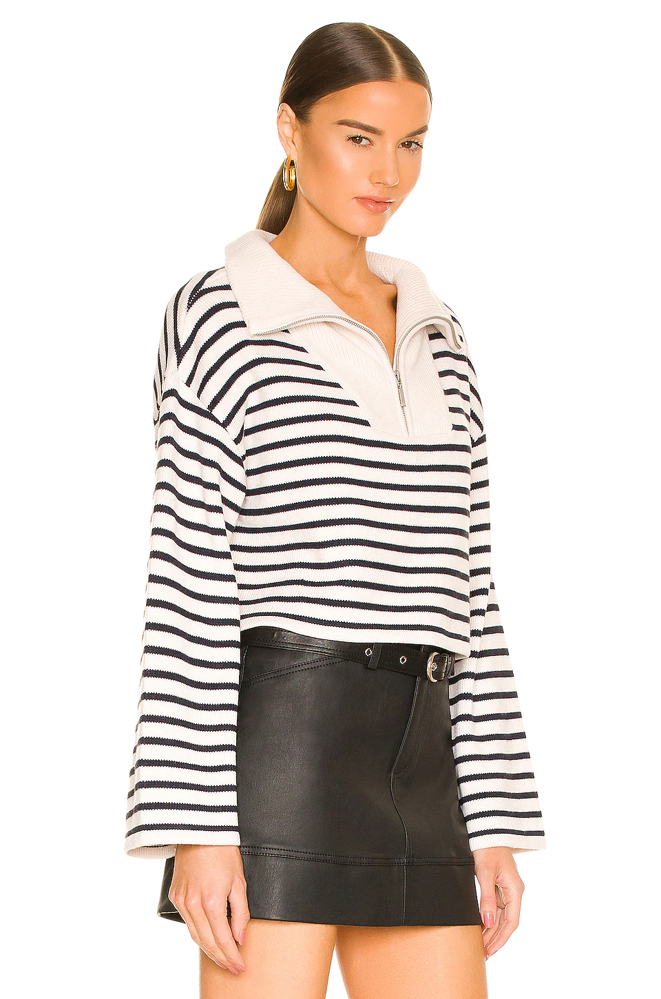 L'Academie Laila Striped Half Zip Sweater In Ivory & Navy 2 L'Academie Laila Striped Half Zip Sweater In Ivory & Navy - Image 2