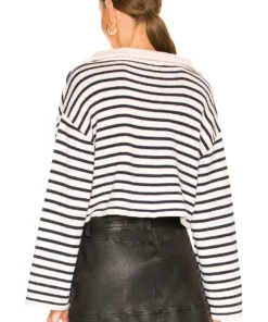 L'Academie Laila Striped Half Zip Sweater In Ivory & Navy 6 L'Academie Laila Striped Half Zip Sweater In Ivory & Navy -Deals L'Academie Store LCDE WK194 V3