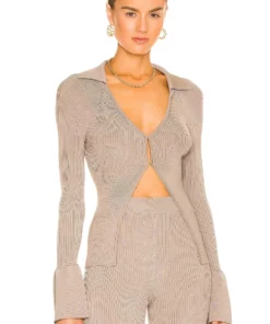 L'Academie Loch Rib Collar Sweater In Fossil