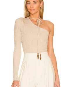 L'Academie Terie Cropped One Shoulder Sweater In Pale Gray