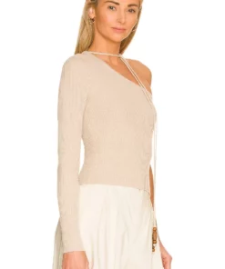 L'Academie Terie Cropped One Shoulder Sweater In Pale Gray -Deals L'Academie Store LCDE WK200 V3