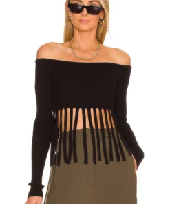 L'Academie Harrel Fringe Sweater In Black