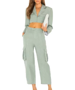 L'Academie The Robby Crop Blazer In Sage Green -Deals L'Academie Store LCDE WO143 V4