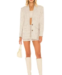 L'Academie Abigail Blazer In Tan & White -Deals L'Academie Store LCDE WO145 V5