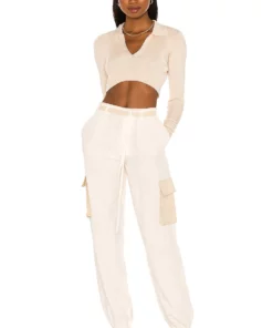 L'Academie Lena Pant In White & Khaki -Deals L'Academie Store LCDE WP172 V4