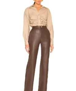 L'Academie The Zaza Leather Pant In Brown -Deals L'Academie Store LCDE WP193 V4