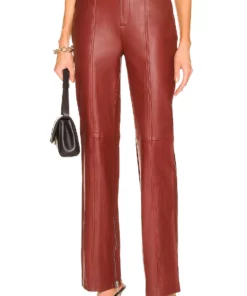 L'Academie The Kira Leather Pant In Burgundy Red