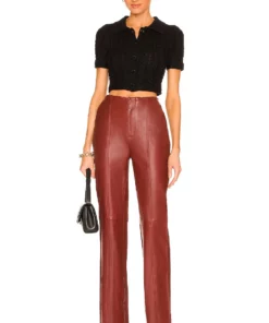 L'Academie The Kira Leather Pant In Burgundy Red -Deals L'Academie Store LCDE WP194 V4