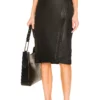 L'Academie Rylie Leather Midi Skirt In Black