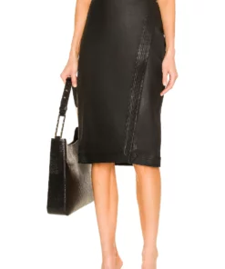 L'Academie Rylie Leather Midi Skirt In Black