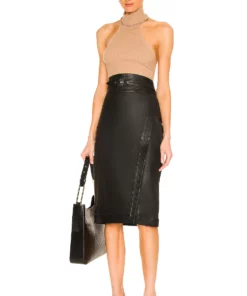 L'Academie Rylie Leather Midi Skirt In Black -Deals L'Academie Store LCDE WQ109 V4