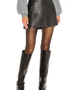 L'Academie Laurel Leather Mini Skirt In Black