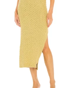 L'Academie Billie V Waist Midi Skirt In Green