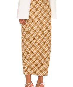 L'Academie The Avril Midi Skirt In Ochre Multi -Deals L'Academie Store LCDE WQ94 V3
