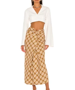 L'Academie The Avril Midi Skirt In Ochre Multi -Deals L'Academie Store LCDE WQ94 V4