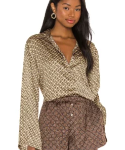 L'Academie Oversized Button Down In Tan Chain