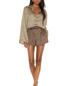 L'Academie Oversized Button Down In Tan Chain -Deals L'Academie Store LCDE WS670 V4