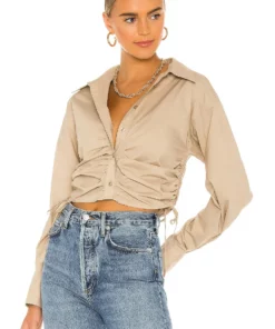 L'Academie The Lena Blouse In Khaki