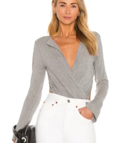 L'Academie Lapel Bodysuit In Heather Gray