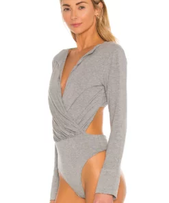 L'Academie Lapel Bodysuit In Heather Gray -Deals L'Academie Store LCDE WS730 V4