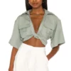 L'Academie The Chrisa Crop Blouse In Sage Green