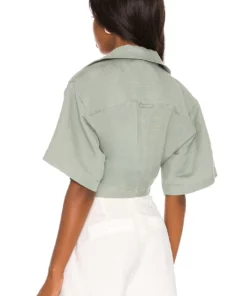 L'Academie The Chrisa Crop Blouse In Sage Green -Deals L'Academie Store LCDE WS742 V3