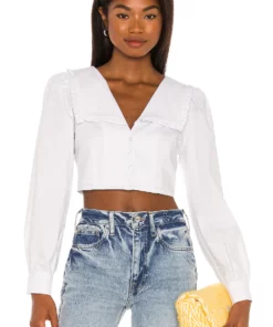 L'Academie The Celi Crop Blouse In White