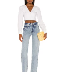 L'Academie The Celi Crop Blouse In White -Deals L'Academie Store LCDE WS743 V4