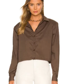 L'Academie The Tory Blouse In Chocolate Brown