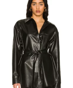 L'Academie Colleen Faux Leather Shirt In Black